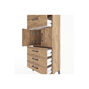 Hyperion Dolap Tek Raflı 4 Çekmeceli 2 Kapaklı 60x44x134 Çam-çam