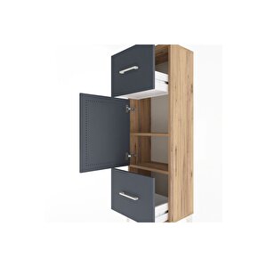 Arges Dolap 2 Raflı 2 Çekmeceli Tek Kapaklı 44x30x134 Çam-antrasit