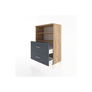Hyperion Dolap 2 Raflı 2 Çekmeceli 88x44x134 Çam-antrasit