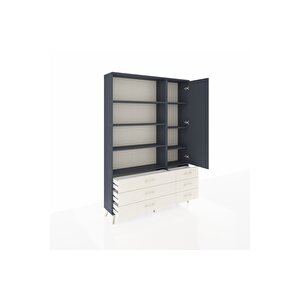 Arges Dolap 8 Raflı 6 Çekmeceli Tek Kapaklı  132x30x195 Antrasit-antrasit/aytaşı