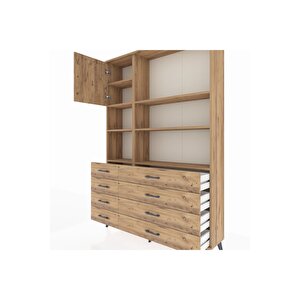 Arges Gardrop 7 Raflı 8 Çekmeceli Tek Kapaklı  132x30x195 Çam-çam