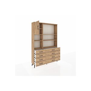 Arges Gardrop 7 Raflı 8 Çekmeceli Tek Kapaklı  132x30x195 Çam-çam