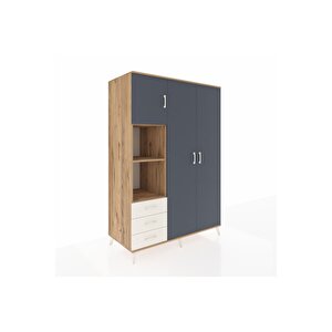 Kronos Dolap 6 Raflı 3 Çekmeceli Tek Askılı 132x59x195 Çam-antrasit/aytaşı