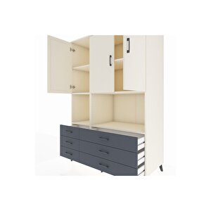 Kronos Dolap 6 Raflı 6 Çekmeceli 3 Kapaklı 132x59x195 Aytaşı-aytaşı/antrasit