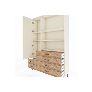 Arges Dolap 7 Raflı 6 Çekmeceli Tek Kapaklı  132x30x195 Aytaşı-aytaşı/çam