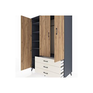 Kronos Dolap 6 Raflı 3 Çekmeceli Tek Askılı 132x59x195 Antrasit-çam/aytaşı