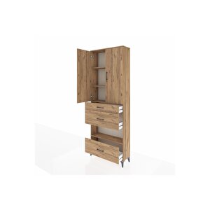 Arges Dolap 4 Raflı 3 Çekmeceli 2 Kapaklı 88x30x243 Çam-çam