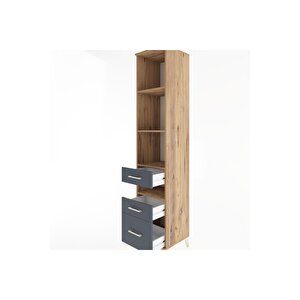 Hyperion Dolap 4 Raflı 3 Çekmeceli 44x44x221 Çam-antrasit