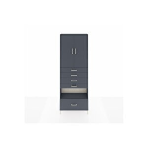 Arges Dolap 4 Raflı 5 Çekmeceli 2 Kapaklı 88x30x243 Antrasit-antrasit
