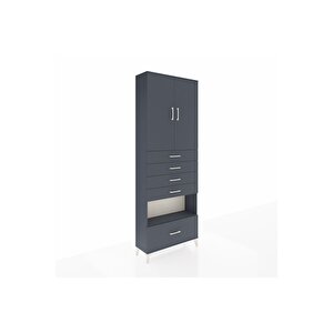 Arges Dolap 4 Raflı 5 Çekmeceli 2 Kapaklı 88x30x243 Antrasit-antrasit