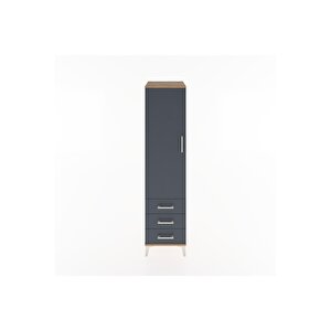 Hyperion Dolap 2 Raflı 3 Çekmeceli Tek Kapaklı 44x44x182 Çam-antrasit