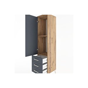 Hyperion Dolap 2 Raflı 3 Çekmeceli Tek Kapaklı 44x44x182 Çam-antrasit