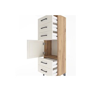 Arges Dolap Tek Raflı 5 Çekmeceli Tek Kapaklı 44x30x134 Çam-aytaşı
