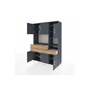 Hyperion Dolap 10 Raflı 3 Çekmeceli 6 Kapaklı 132x44x195 Antrasit-antrasit/çam