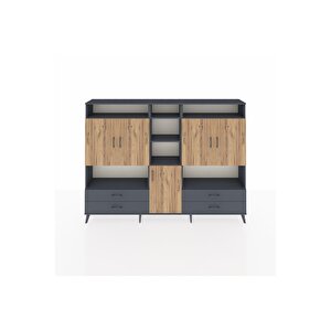 Arges Dolap 12 Raflı 4 Çekmeceli 5 Kapaklı 220x30x163 Antrasit-çam/antrasit