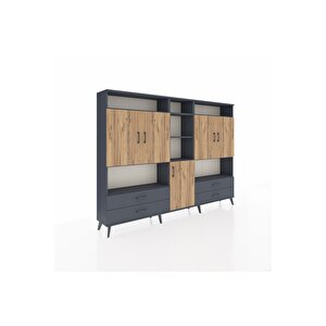 Arges Dolap 12 Raflı 4 Çekmeceli 5 Kapaklı 220x30x163 Antrasit-çam/antrasit