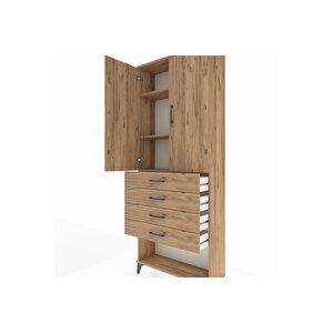 Arges Dolap 2 Raflı 4 Çekmeceli 2 Kapaklı 88x30x221 Çam-çam