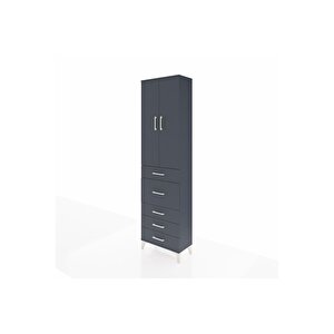 Arges Dolap 3 Raflı 5 Çekmeceli 2 Kapaklı 60x30x221 Antrasit-antrasit
