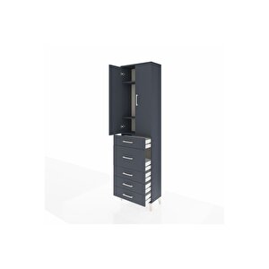 Arges Dolap 3 Raflı 5 Çekmeceli 2 Kapaklı 60x30x221 Antrasit-antrasit