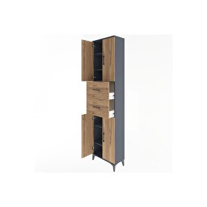 Arges Dolap 5 Raflı 2 Çekmeceli 4 Kapaklı 60x30x243 Antrasit-çam