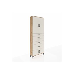 Arges Dolap 2 Raflı 5 Çekmeceli 4 Kapaklı 88x30x243 Çam-aytaşı