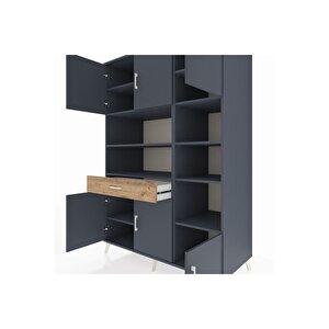 Kronos Dolap 10 Raflı Tek Çekmeceli 6 Kapaklı 132x59x195 Antrasit-antrasit/çam