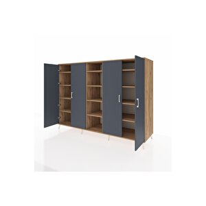 Kronos Dolap 12 Raflı 4 Kapaklı 220x59x163 Çam-antrasit/çam