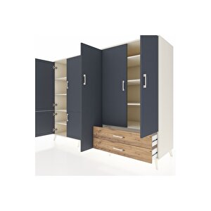 Kronos Dolap 12 Raflı 2 Çekmeceli 7 Kapaklı 220x59x163 Aytaşı-antrasit/çam