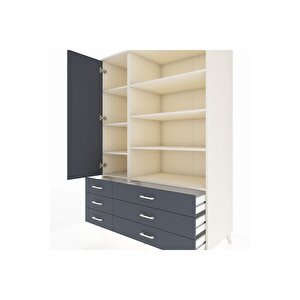 Kronos Dolap 8 Raflı 6 Çekmeceli Tek Kapaklı  132x59x195 Aytaşı-antrasit/antrasit