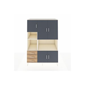 Kronos Dolap 9 Raflı 3 Çekmeceli 5 Kapaklı 132x59x195 Aytaşı-antrasit/çam