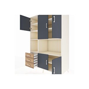 Kronos Dolap 9 Raflı 3 Çekmeceli 5 Kapaklı 132x59x195 Aytaşı-antrasit/çam