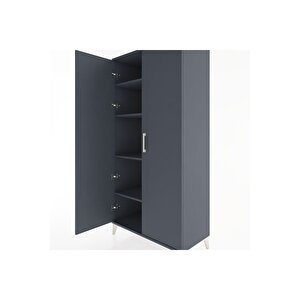 Hyperion Dolap 4 Raflı 2 Kapaklı 88x44x182 Antrasit-antrasit