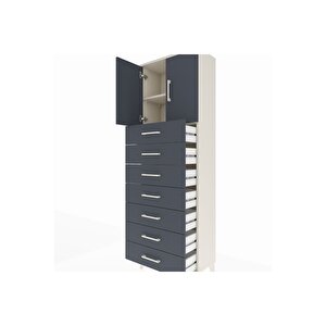 Arges Dolap 2 Raflı 7 Çekmeceli 2 Kapaklı 60x30x182 Aytaşı-antrasit