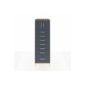 Kronos Dolap Tek Raflı 7 Çekmeceli 2 Kapaklı 60x59x182 Çam-antrasit