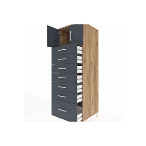 Kronos Dolap Tek Raflı 7 Çekmeceli 2 Kapaklı 60x59x182 Çam-antrasit