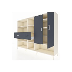 Hyperion Dolap 10 Raflı 2 Çekmeceli 2 Kapaklı 220x44x163 Aytaşı-antrasit