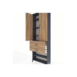 Arges Dolap 5 Raflı 2 Çekmeceli 2 Kapaklı 88x30x243 Antrasit-çam