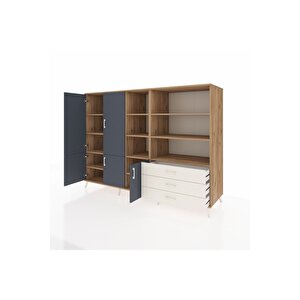 Kronos Dolap 11 Raflı 3 Çekmeceli 5 Kapaklı 220x59x163 Çam-antrasit/aytaşı