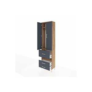 Arges Dolap 3 Raflı 3 Çekmeceli Tek Askılı 60x30x221 Çam-antrasit