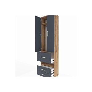 Arges Dolap 3 Raflı 3 Çekmeceli Tek Askılı 60x30x221 Çam-antrasit