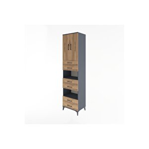 Hyperion Dolap 4 Raflı 6 Çekmeceli 2 Kapaklı 60x44x243 Antrasit-çam