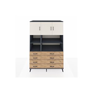 Kronos Dolap 8 Raflı 8 Çekmeceli 3 Kapaklı 132x59x195 Antrasit-aytaşı/çam