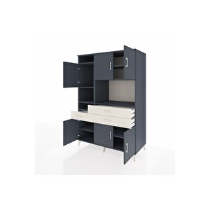 Kronos Dolap 9 Raflı 3 Çekmeceli 6 Kapaklı 132x59x195 Antrasit-antrasit/aytaşı