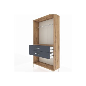 Arges Dolap Tek Raflı 2 Çekmeceli Tek Askılı 88x30x163 Çam-antrasit
