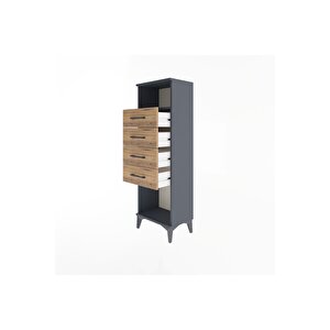 Arges Dolap Tek Raflı 4 Çekmeceli 44x30x134 Antrasit-çam