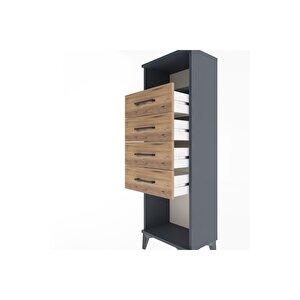 Arges Dolap Tek Raflı 4 Çekmeceli 44x30x134 Antrasit-çam