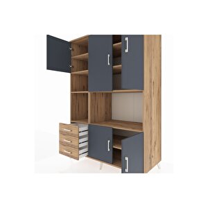 Kronos Dolap 9 Raflı 3 Çekmeceli 5 Kapaklı 132x59x195 Çam-antrasit/çam