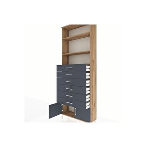 Arges Dolap 3 Raflı 6 Çekmeceli 2 Kapaklı 88x30x243 Çam-antrasit