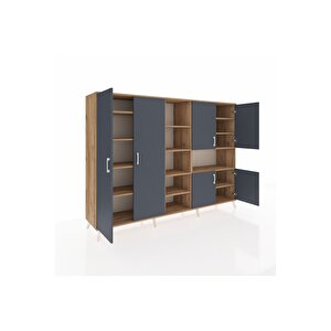 Hyperion Dolap 13 Raflı 6 Kapaklı 220x44x163 Çam-antrasit/çam