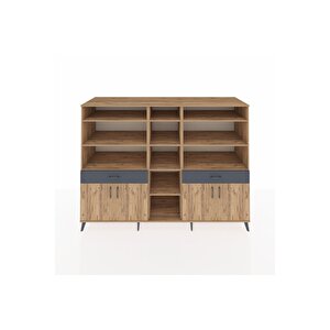 Kronos Dolap 12 Raflı 2 Çekmeceli 4 Kapaklı 220x59x163 Çam-çam/antrasit